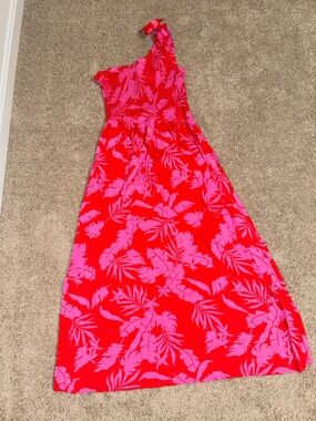 Women’s One-Shoulder Red & Pink Floral Maxi Dress
